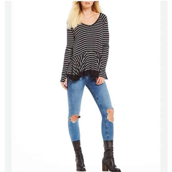 ✨Free People Tangerine Stripe Black Sz Small Top✨ - Picture 4 of 11